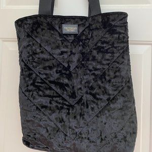 Victoria's Secret Black Velvet Velour Tote Bag 15"